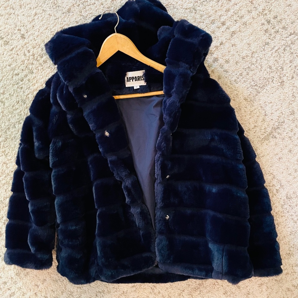 Apparis Navy Faux Fur Jacket